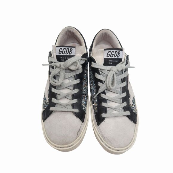 Golden Goose Glitter Suede Hi Star Lace Up Low Top Sneaker Silver Size 39 - Picture 5 of 10